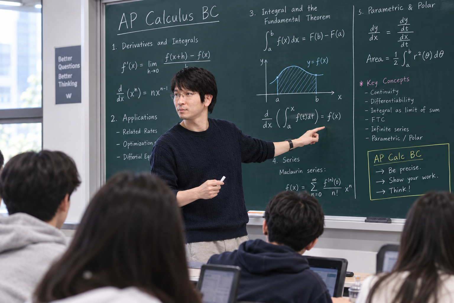 AP Calculus BC 수업을 진행하는 교사와 학생들